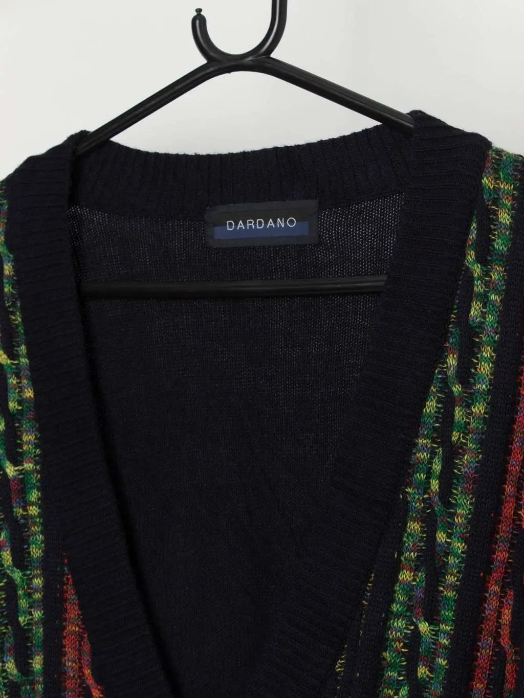 90s vintage 3D knit Coogi style cardigan in navy, red and green – Large / XL