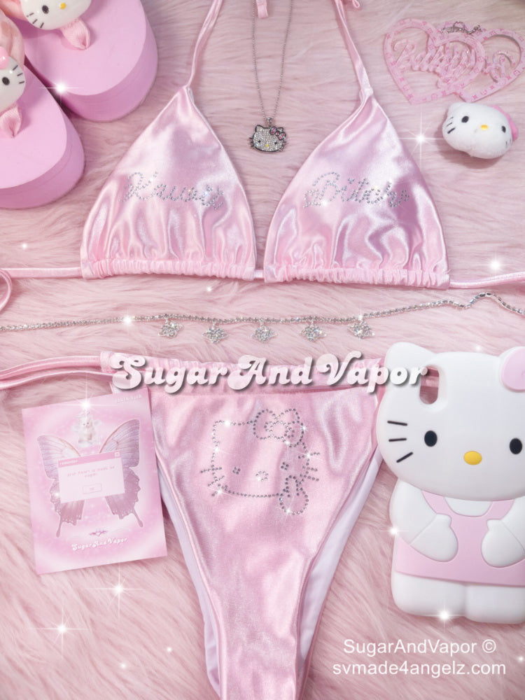 Adelia Pink Silky Bling Kitten Bikini Set