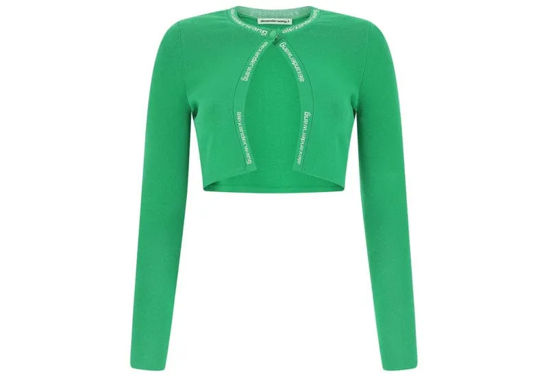 Alexander Wang Jacquard Logo Cardigan In Stretch Knit Green