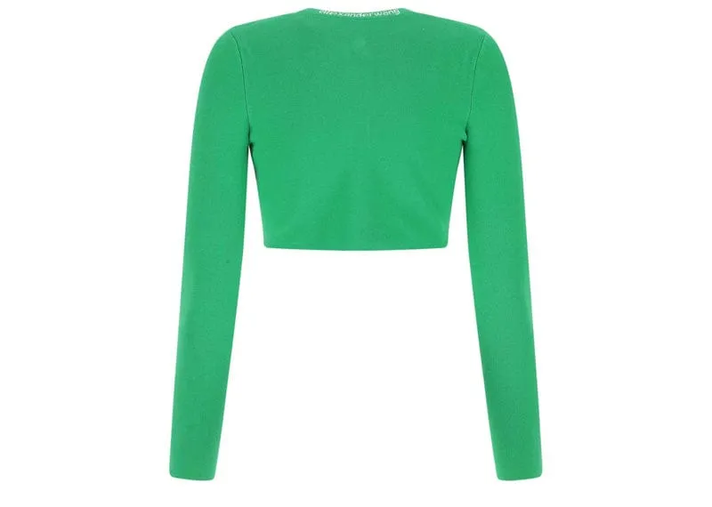 Alexander Wang Jacquard Logo Cardigan In Stretch Knit Green