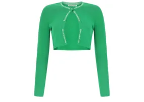 Alexander Wang Jacquard Logo Cardigan In Stretch Knit Green