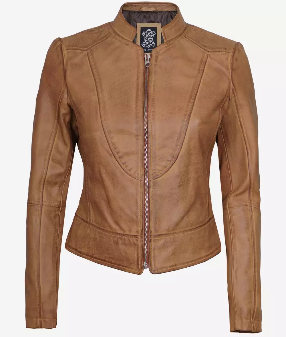 Amy Womens Slim Fit Camel Brown Leather Jacket