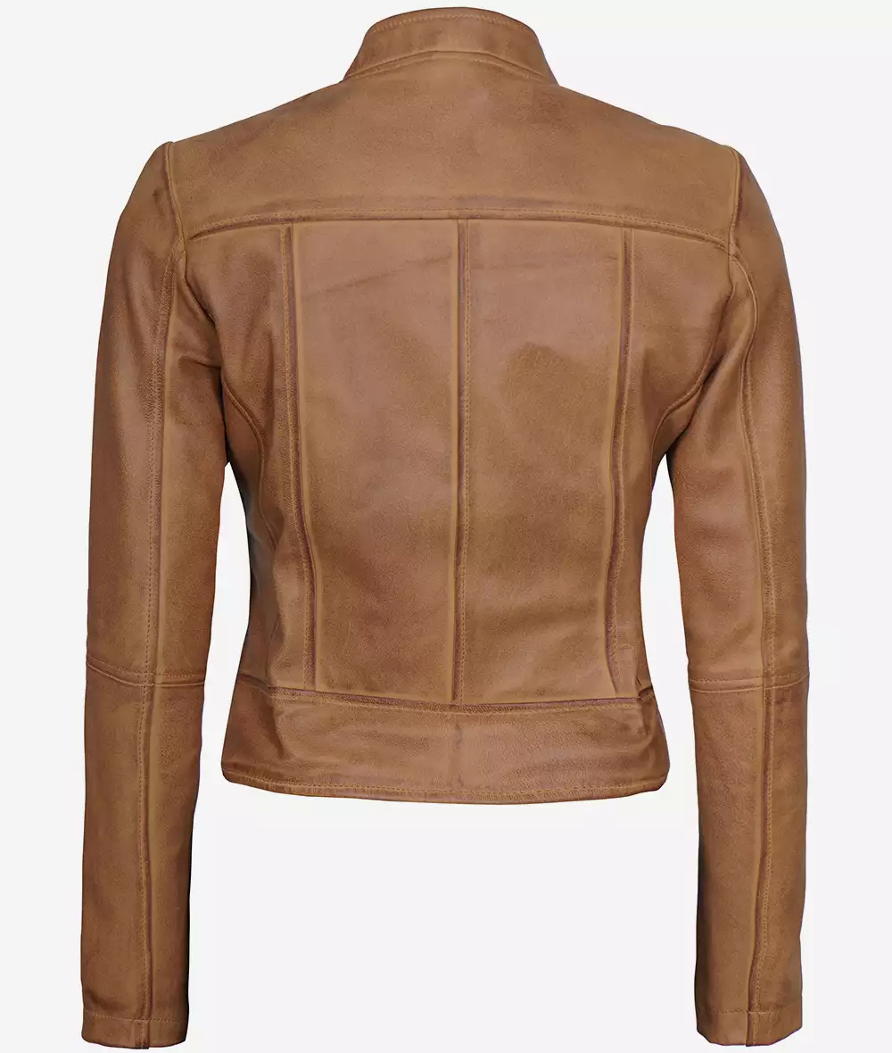 Amy Womens Slim Fit Camel Brown Leather Jacket