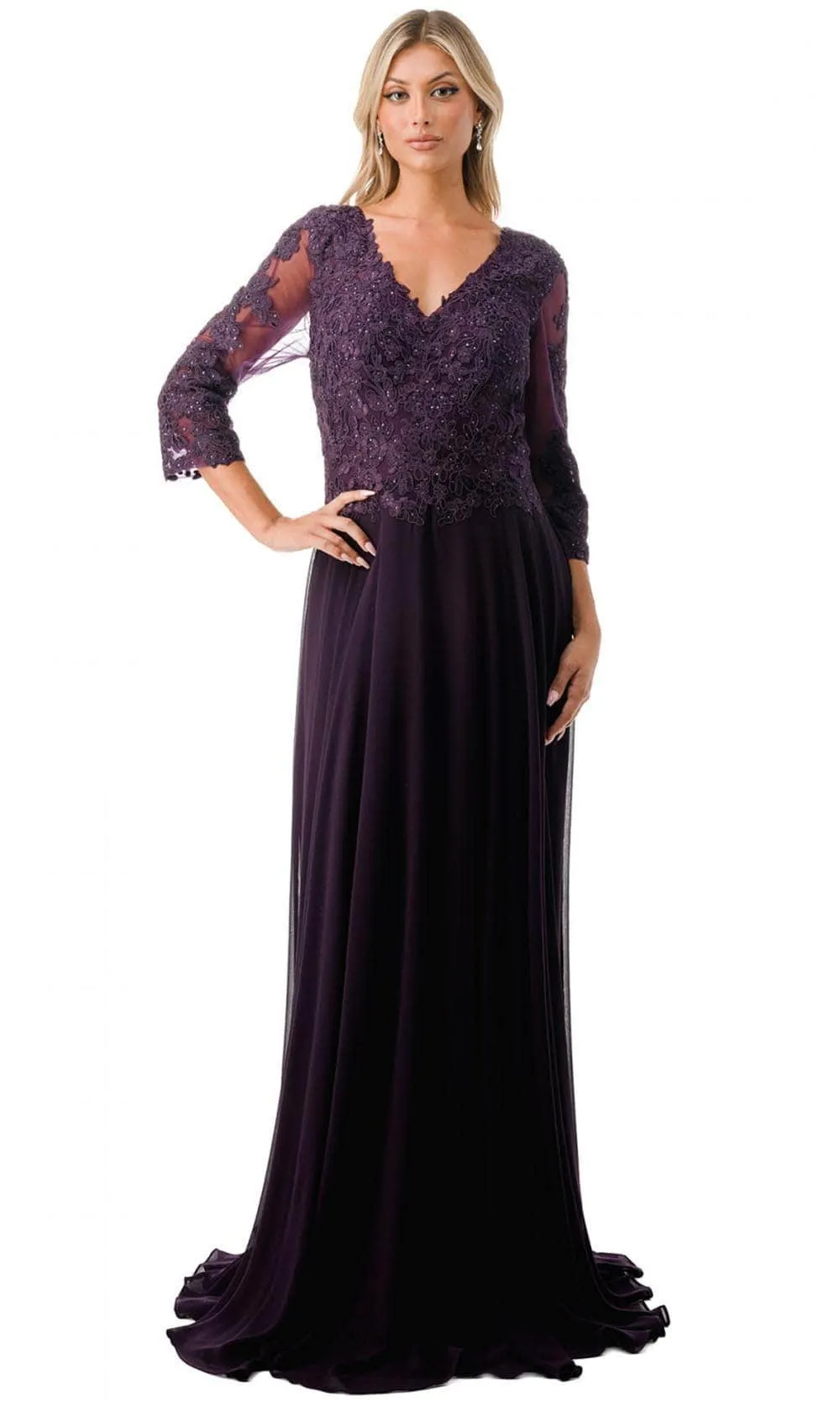 Aspeed Design M2758Q - Beaded V-Neck Evening Gown