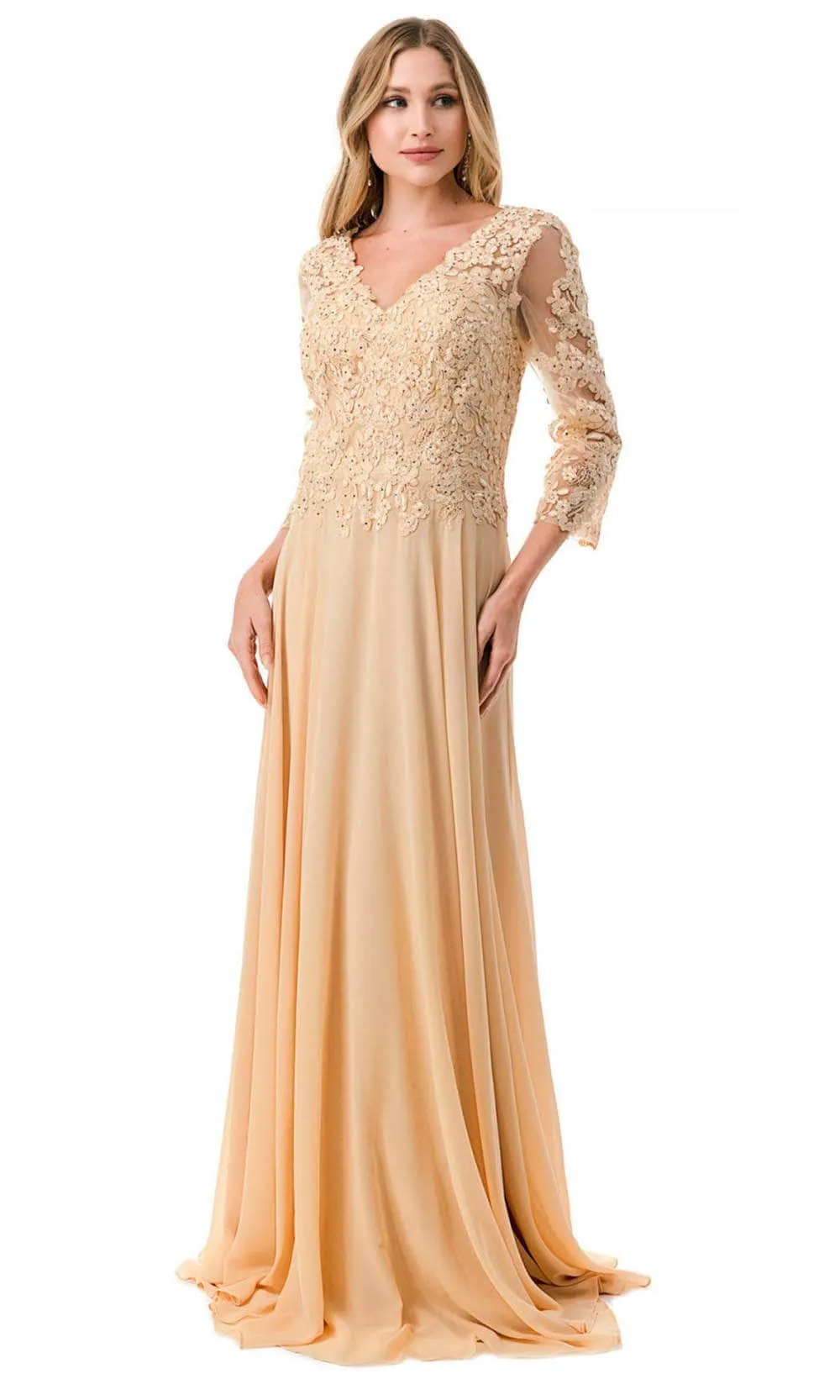 Aspeed Design M2758Q - Beaded V-Neck Evening Gown