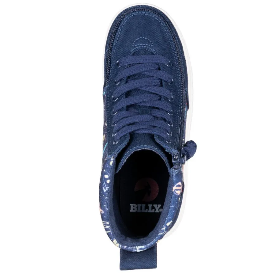 Billy Footwear (Kids) - High Top Navy Space Canvas Shoes