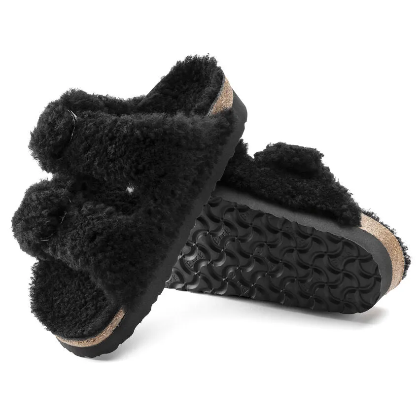 Birkenstock Arizona Big Buckle Shearling Sandal in Teddy Black