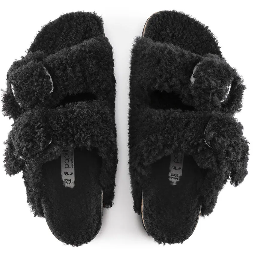 Birkenstock Arizona Big Buckle Shearling Sandal in Teddy Black