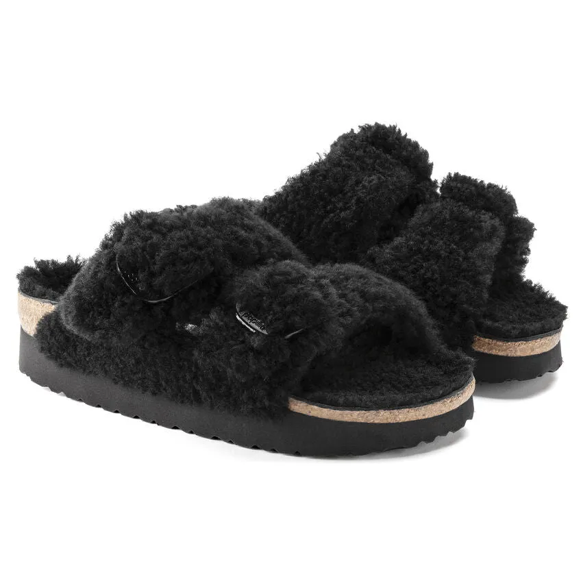 Birkenstock Arizona Big Buckle Shearling Sandal in Teddy Black