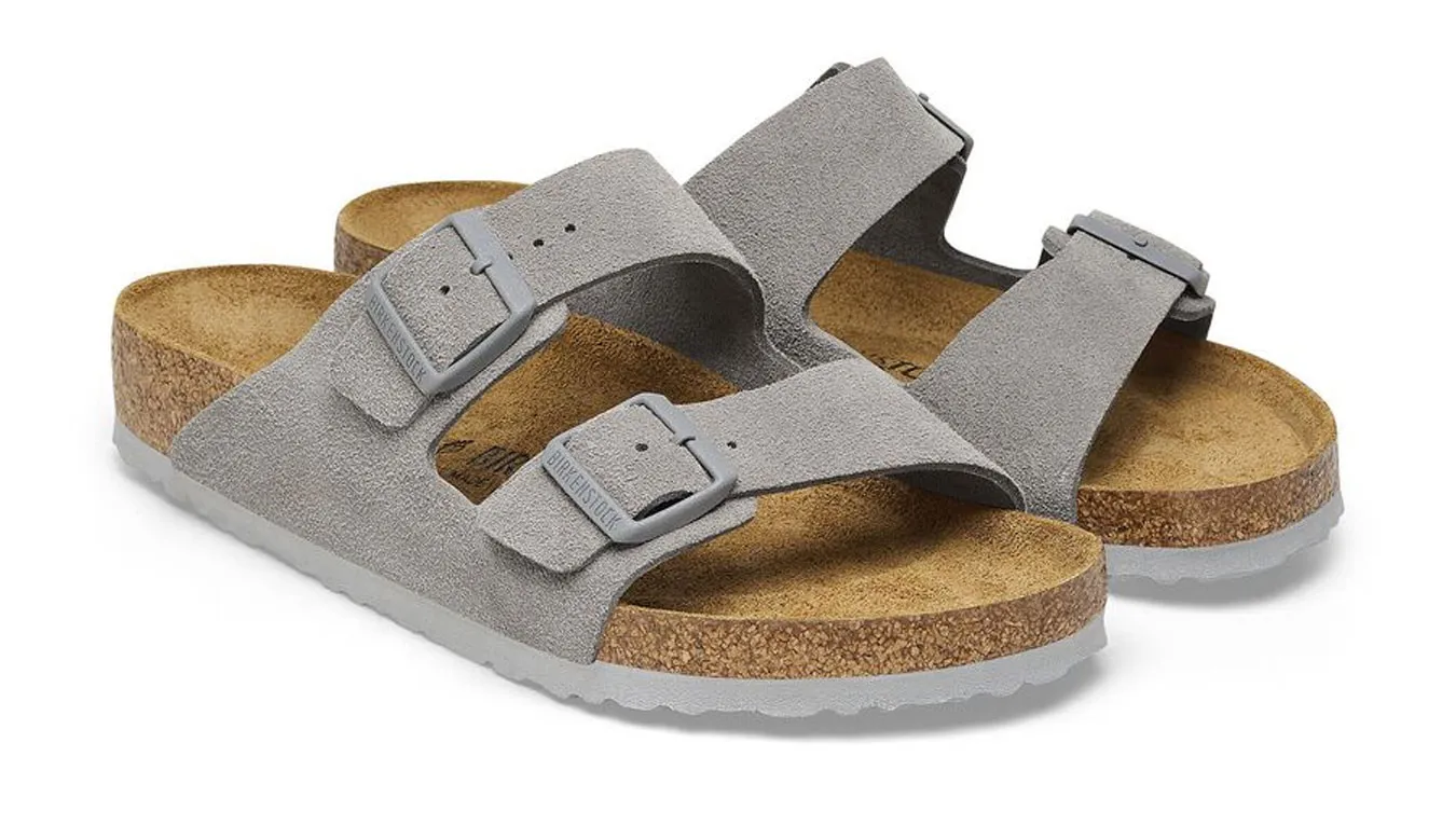 Birkenstock Arizona Suede Leather Narrow Fit Stone Coin