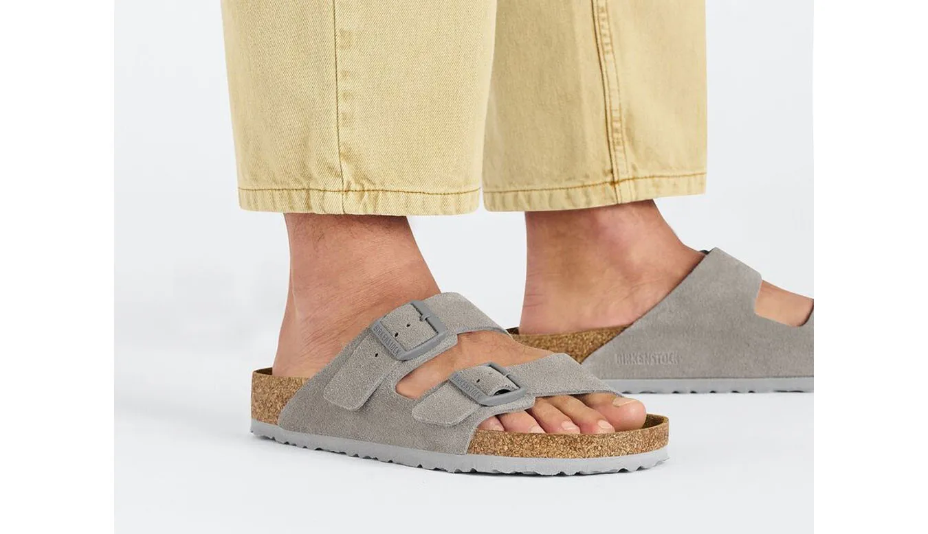 Birkenstock Arizona Suede Leather Narrow Fit Stone Coin