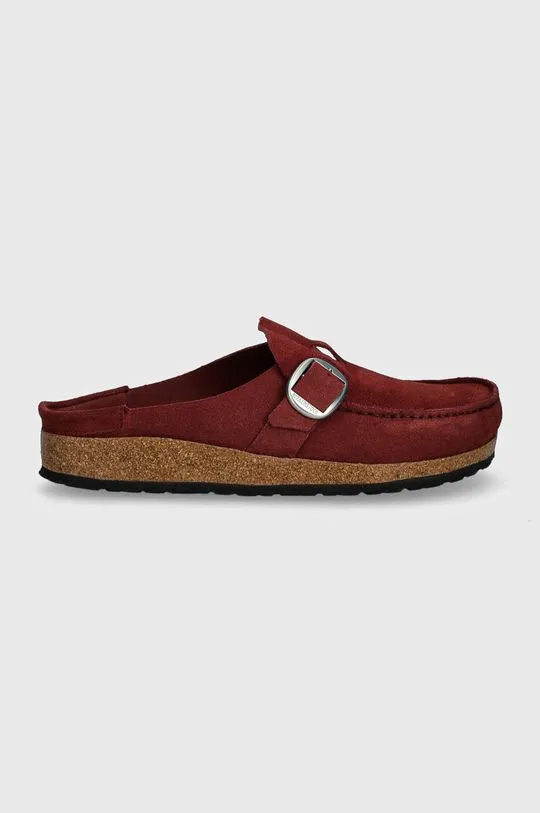 Birkenstock suede sliders Buckley LEVE women's maroon color 1027990