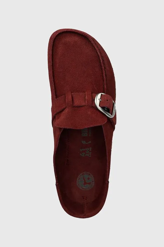 Birkenstock suede sliders Buckley LEVE women's maroon color 1027990