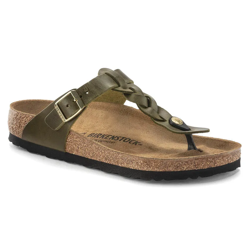 Birkenstock Women's Gizeh Braided Oiled Leather in Olive Green