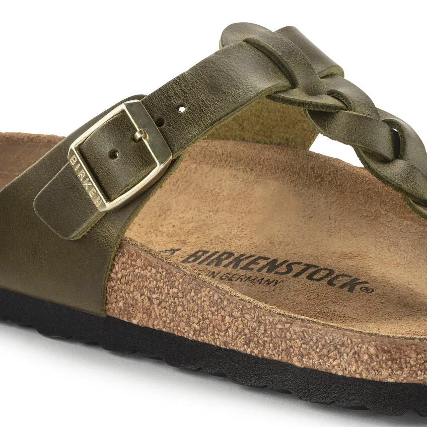 Birkenstock Women's Gizeh Braided Oiled Leather in Olive Green