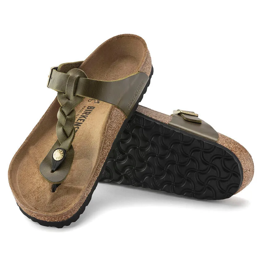 Birkenstock Women's Gizeh Braided Oiled Leather in Olive Green