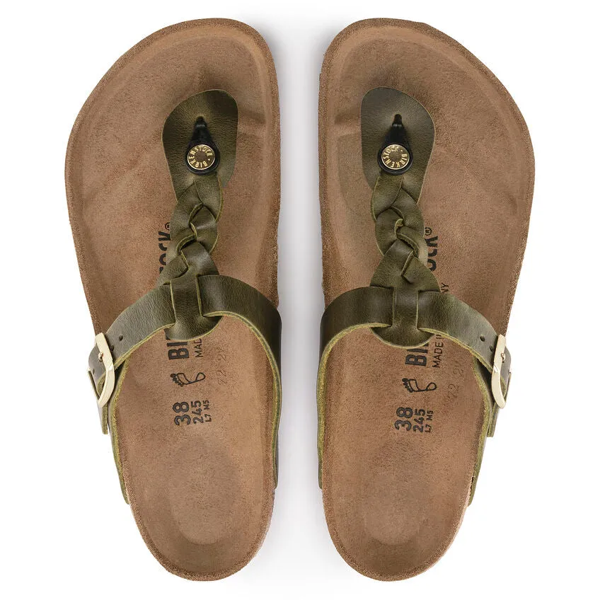 Birkenstock Women's Gizeh Braided Oiled Leather in Olive Green