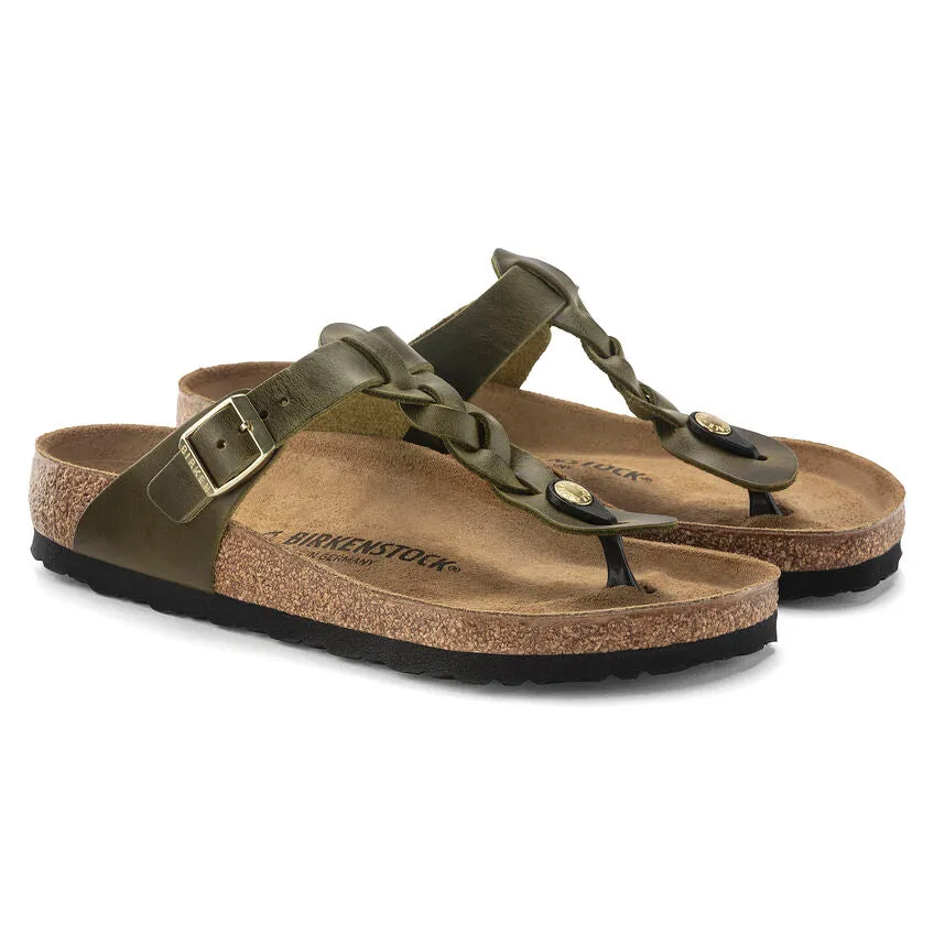 Birkenstock Women's Gizeh Braided Oiled Leather in Olive Green