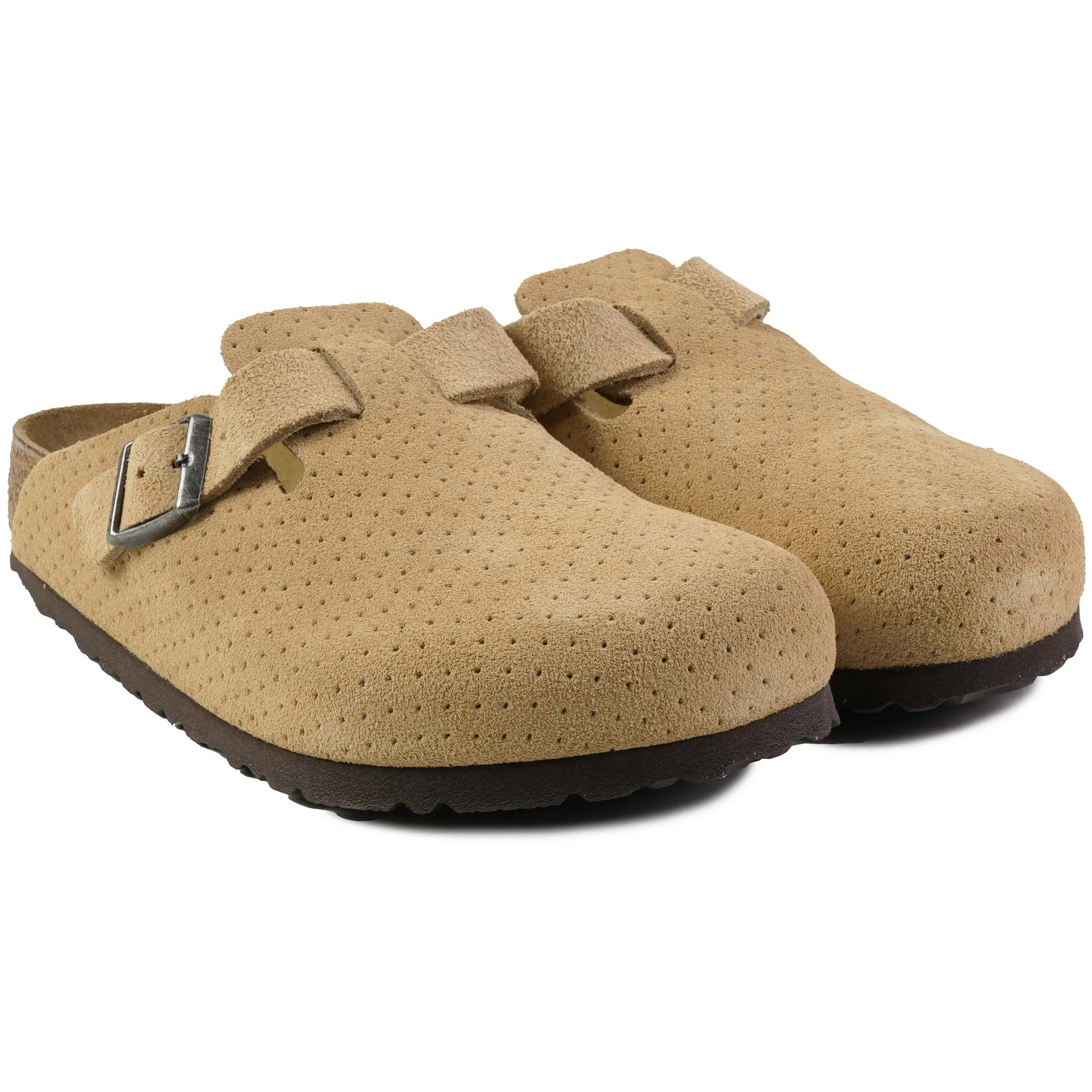 Birkenstock Womens Womens Boston Suede Embossed - New Beige