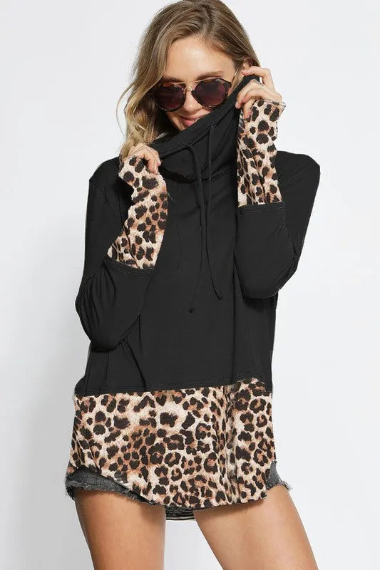 BK Cowl Neck Leopard Trim