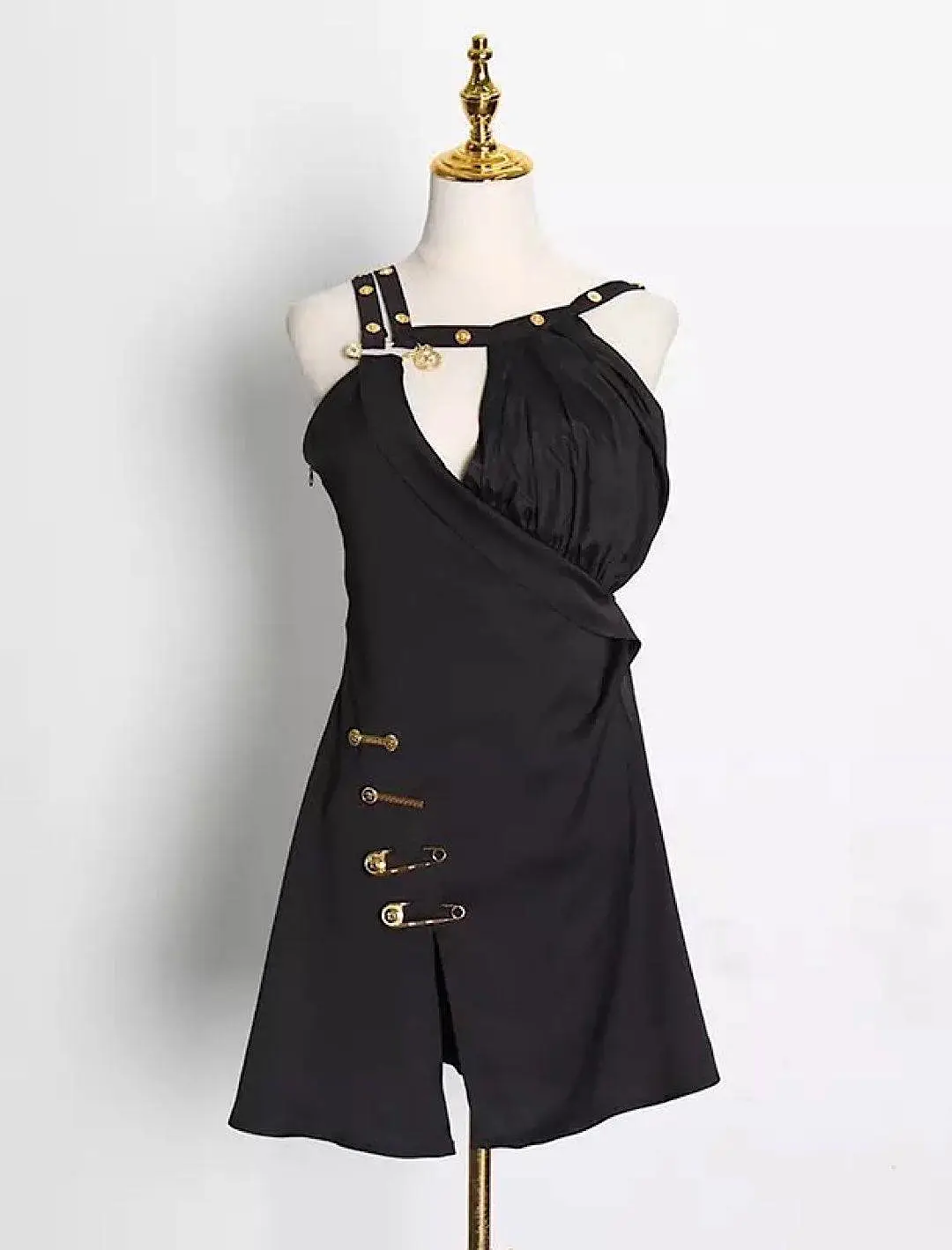 Black Gold Trim Asymmetrical Dress