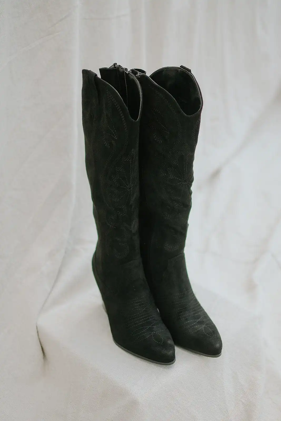 Black Suede Knee High Cowgirl Boots