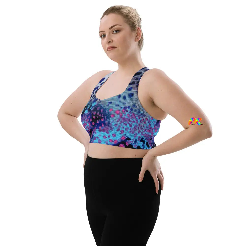 Blue Leopard Longline Sports Bra