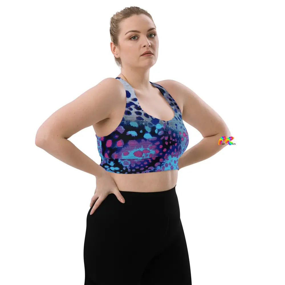 Blue Leopard Longline Sports Bra