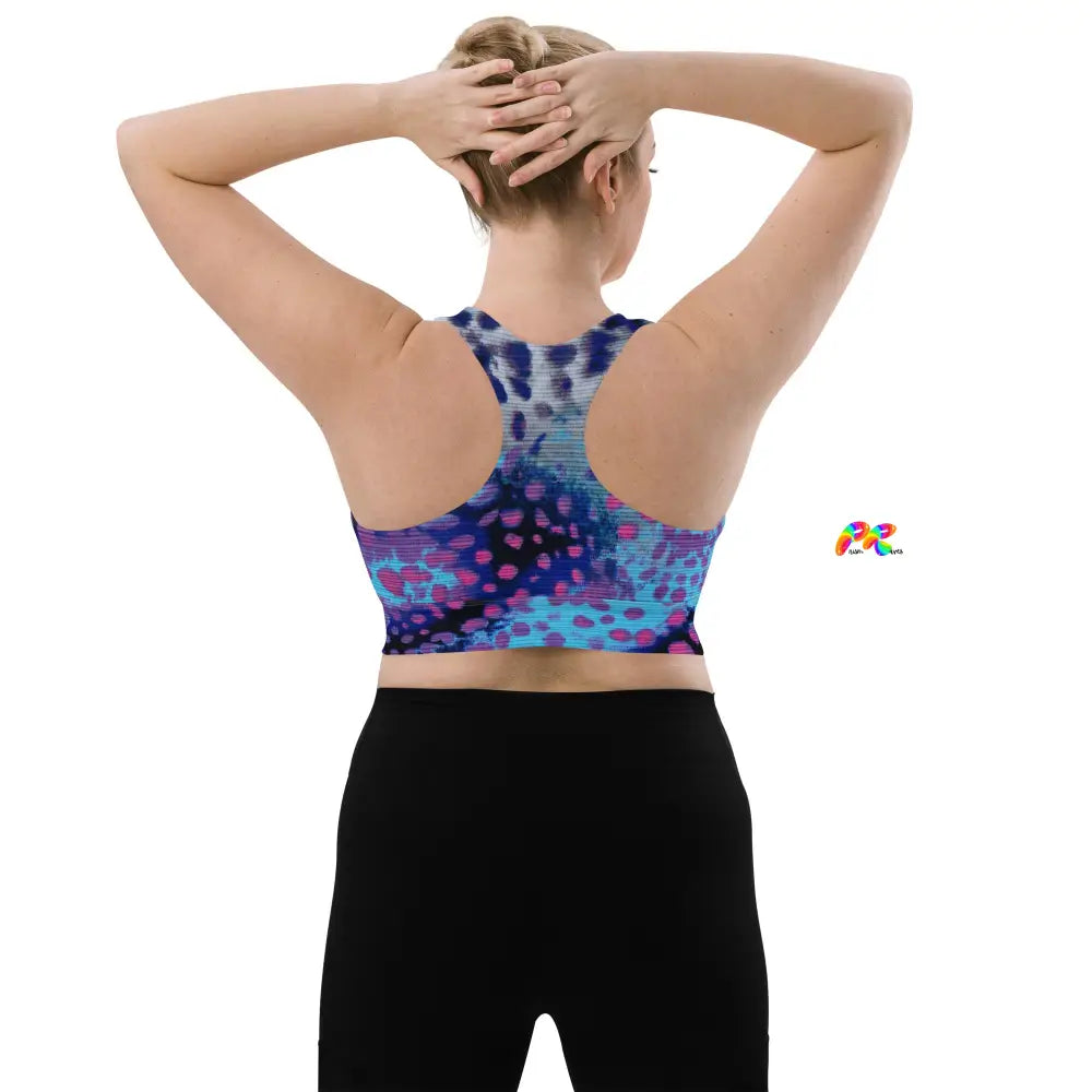 Blue Leopard Longline Sports Bra