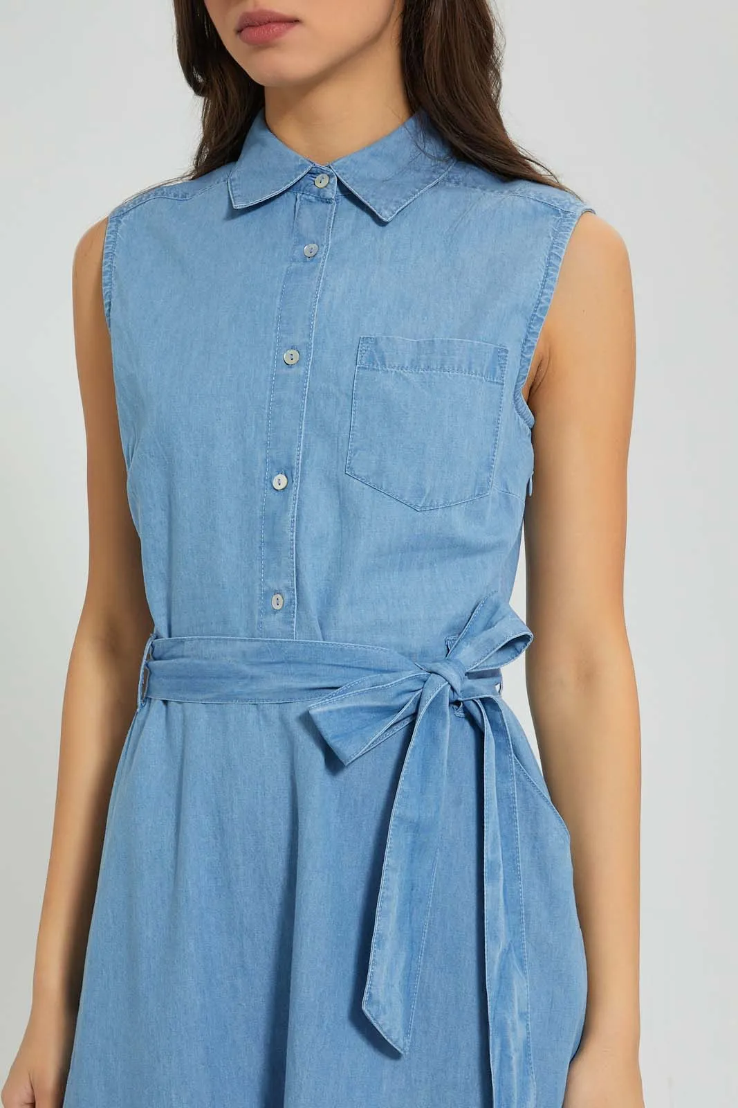 Blue Sleeveless Denim Midi Dress