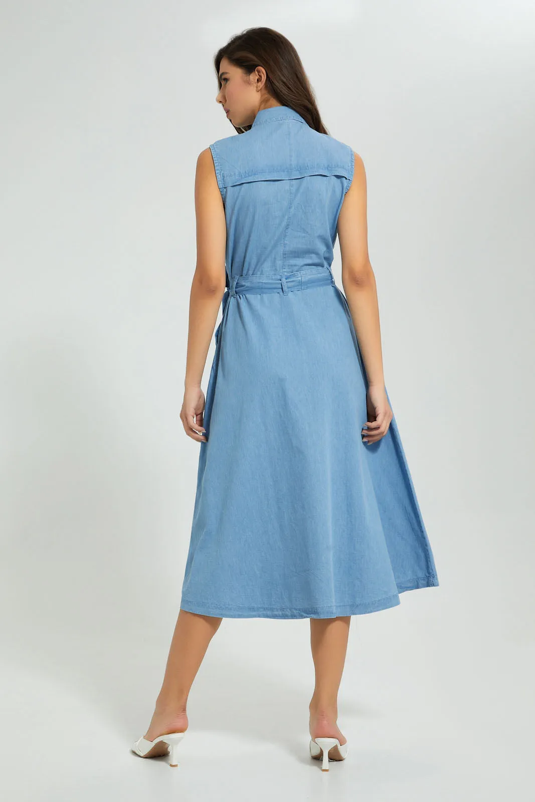 Blue Sleeveless Denim Midi Dress