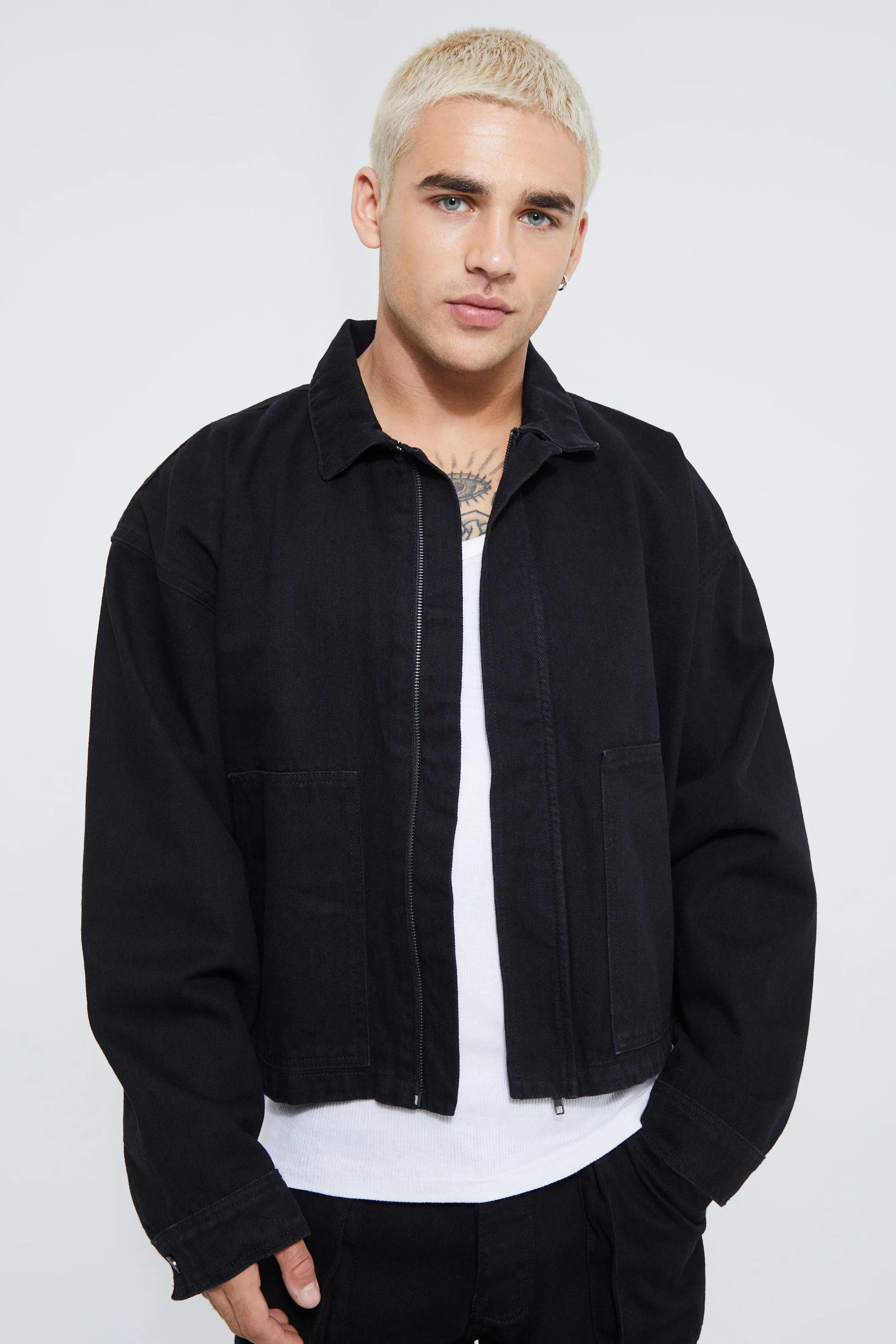 Boxy Fit Zip Down Denim Jacket