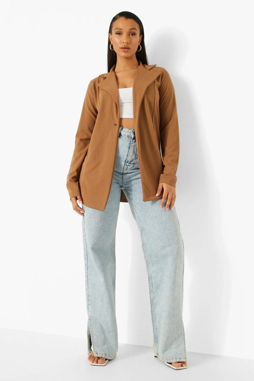 Camel Oversized Boyfriend Blazer