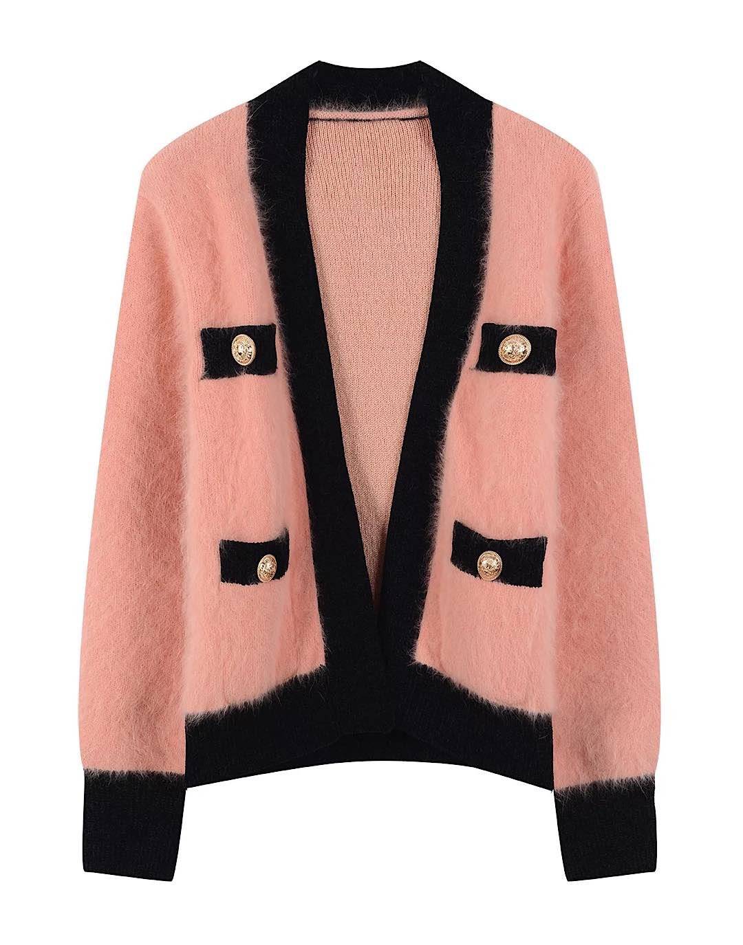 Contrast Border Faux Mohair Cardigan