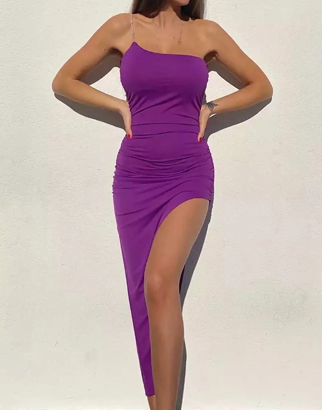 Crystal Strap High Slit Dress