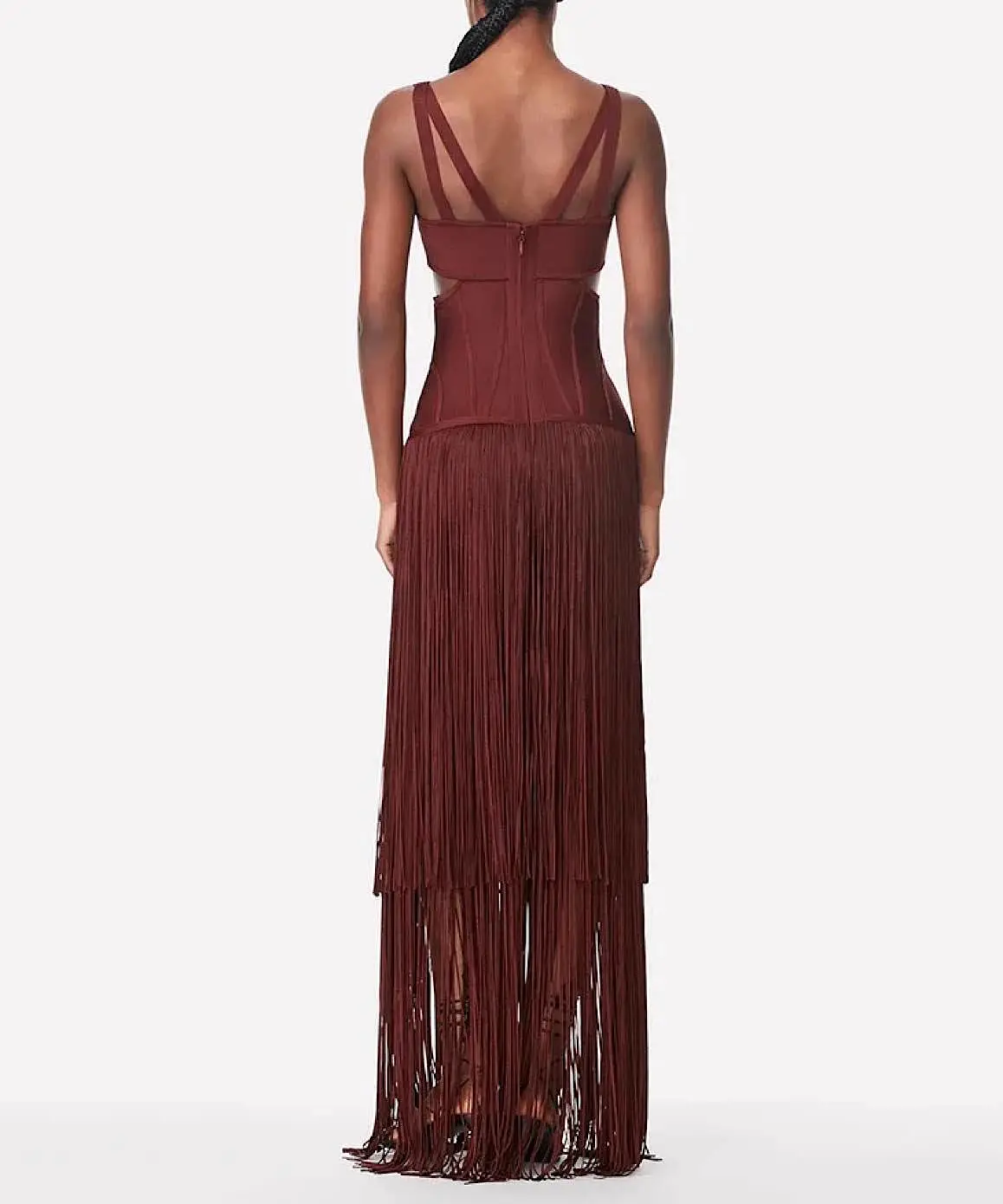 Cutout Bandage Long Dress With Tassels In Auburn