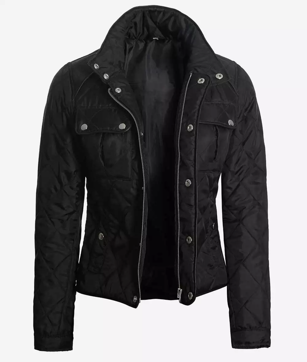 Delphia Black Quilted Polyester Jacket for Women (Limited Quantity)