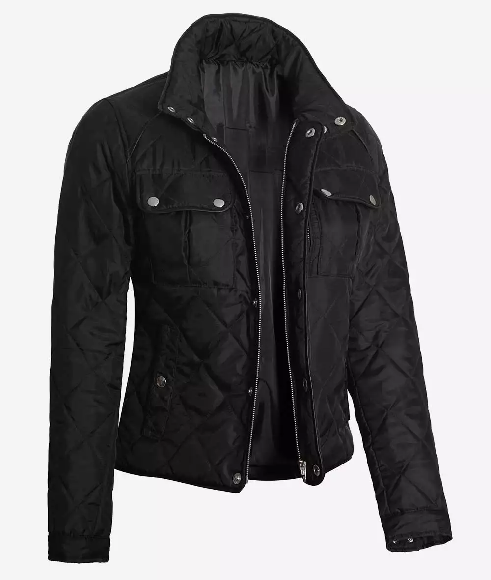 Delphia Black Quilted Polyester Jacket for Women (Limited Quantity)