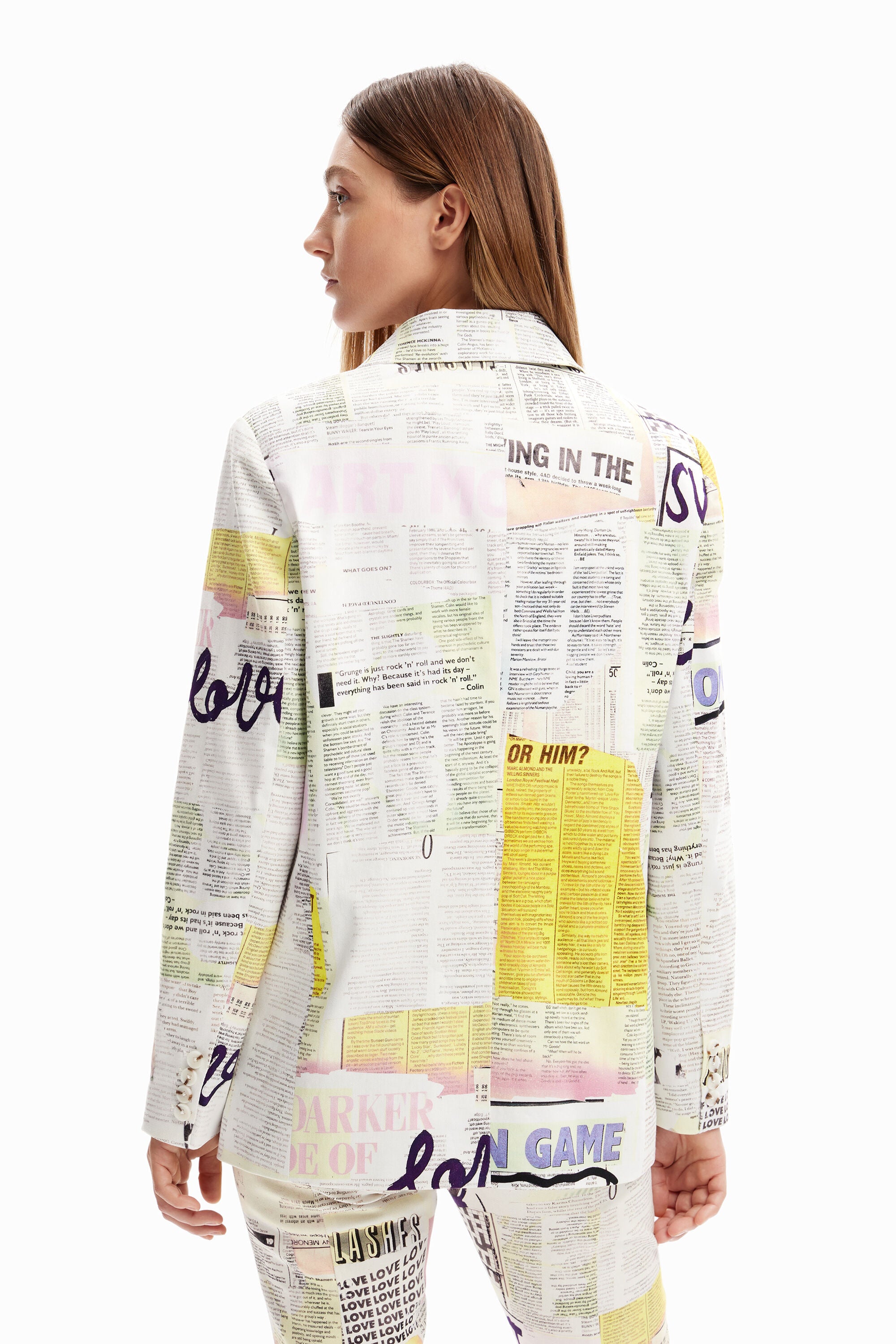 Desigual Newspaper Print Woven Blazer