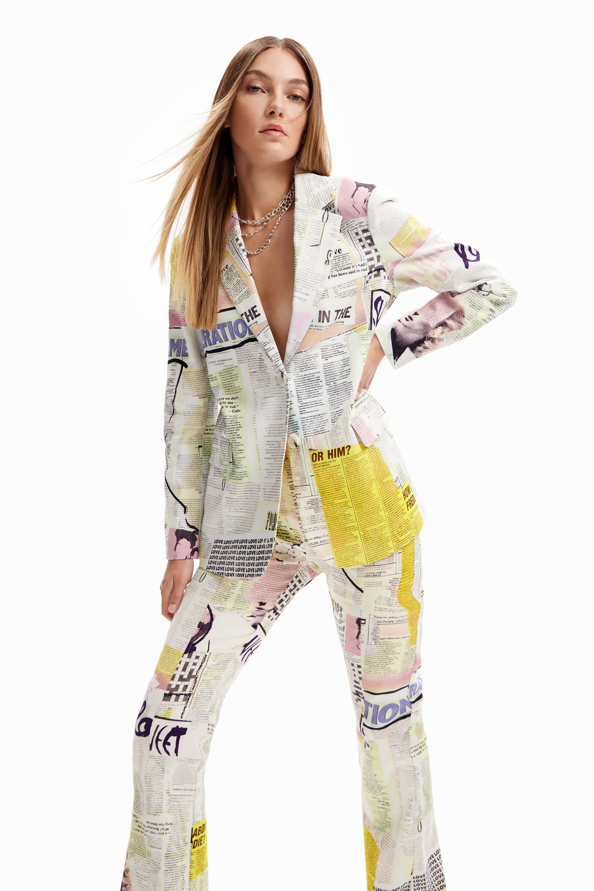 Desigual Newspaper Print Woven Blazer