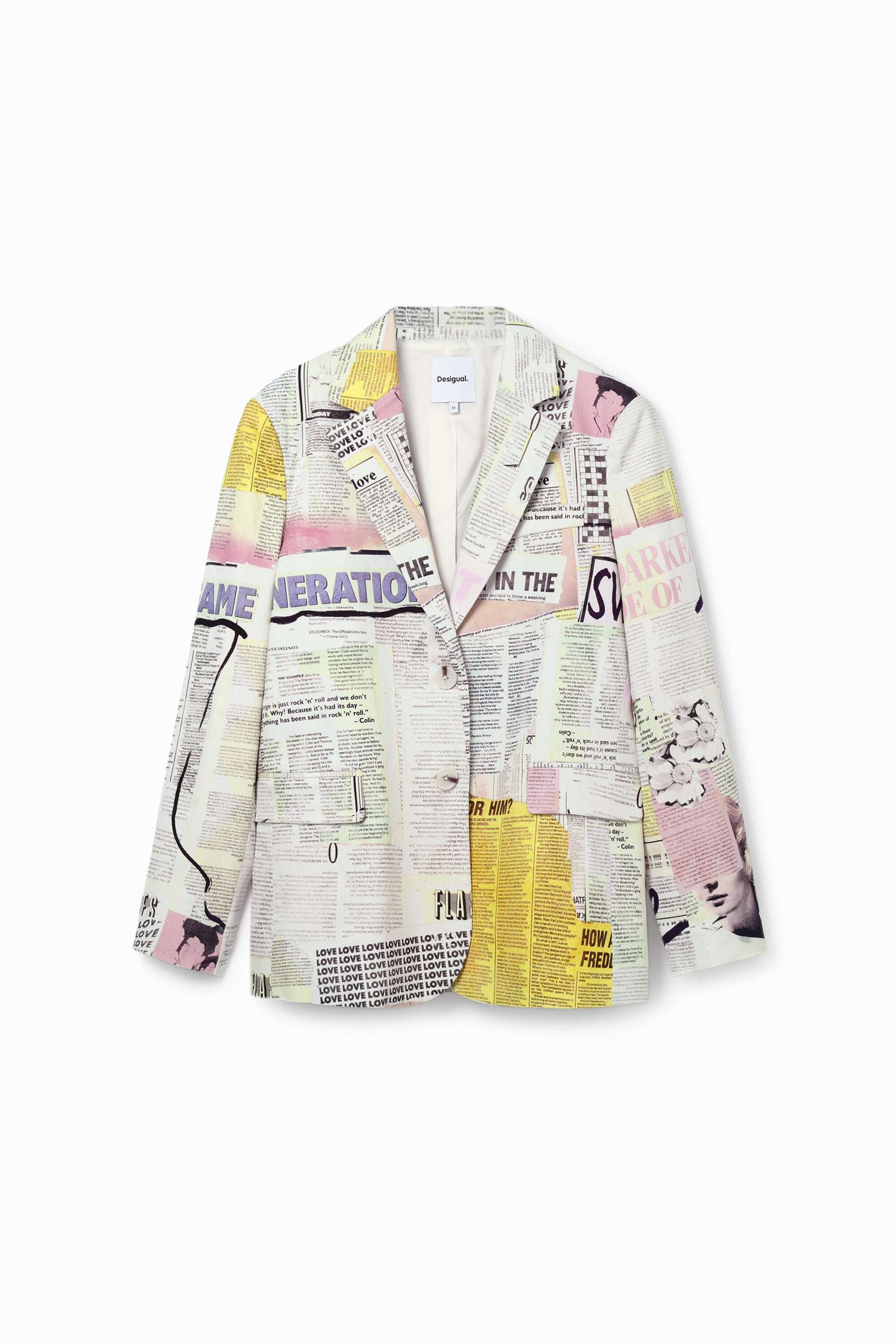 Desigual Newspaper Print Woven Blazer