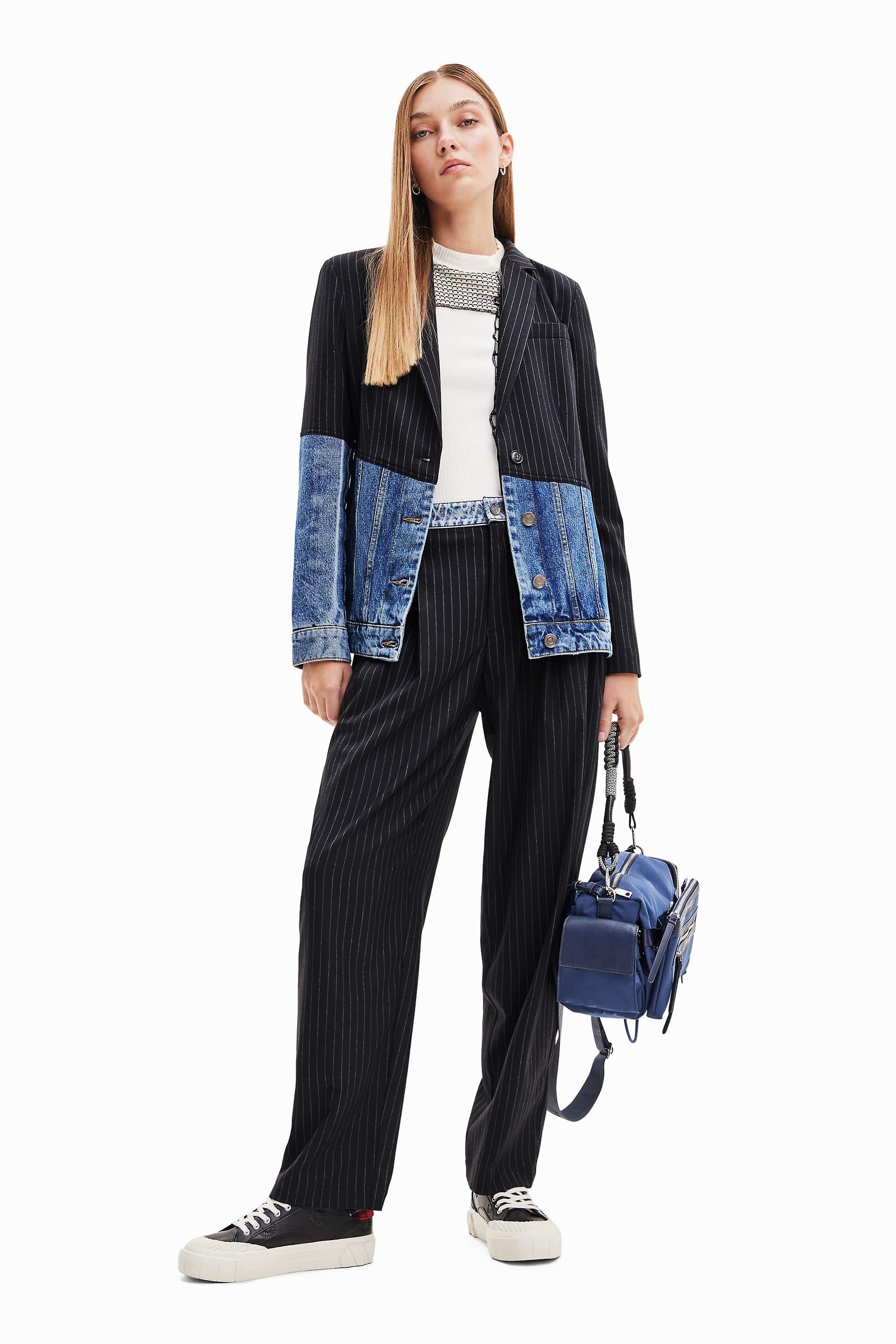 Desigual Pinstripe Denim Hybrid Blazer