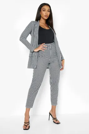 Dogtooth Print Blazer & Belted Pants Set