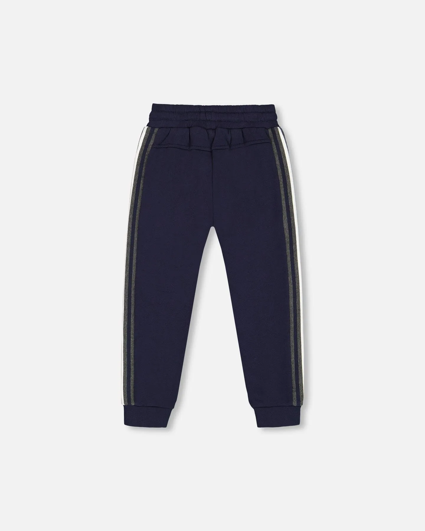 Fleece Sweatpants With Contrast Side Rib Navy