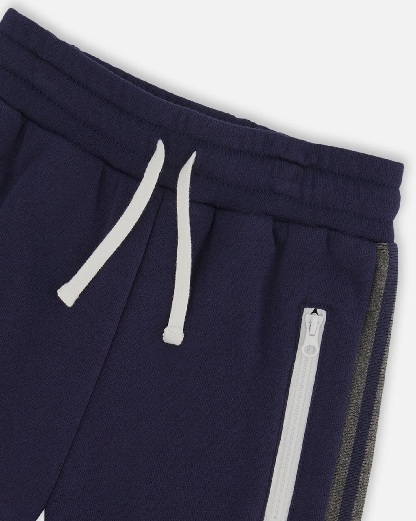 Fleece Sweatpants With Contrast Side Rib Navy