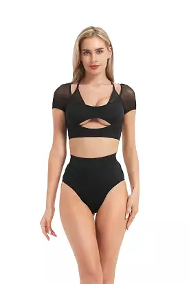 Hamade Activewear Mesh Hollow Front Crop Top - Black