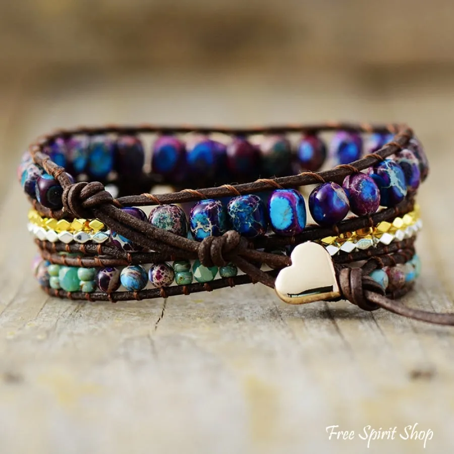 Handmade Purple Jasper Heart Wrap Bracelet