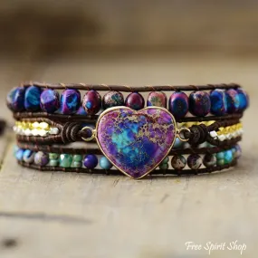 Handmade Purple Jasper Heart Wrap Bracelet