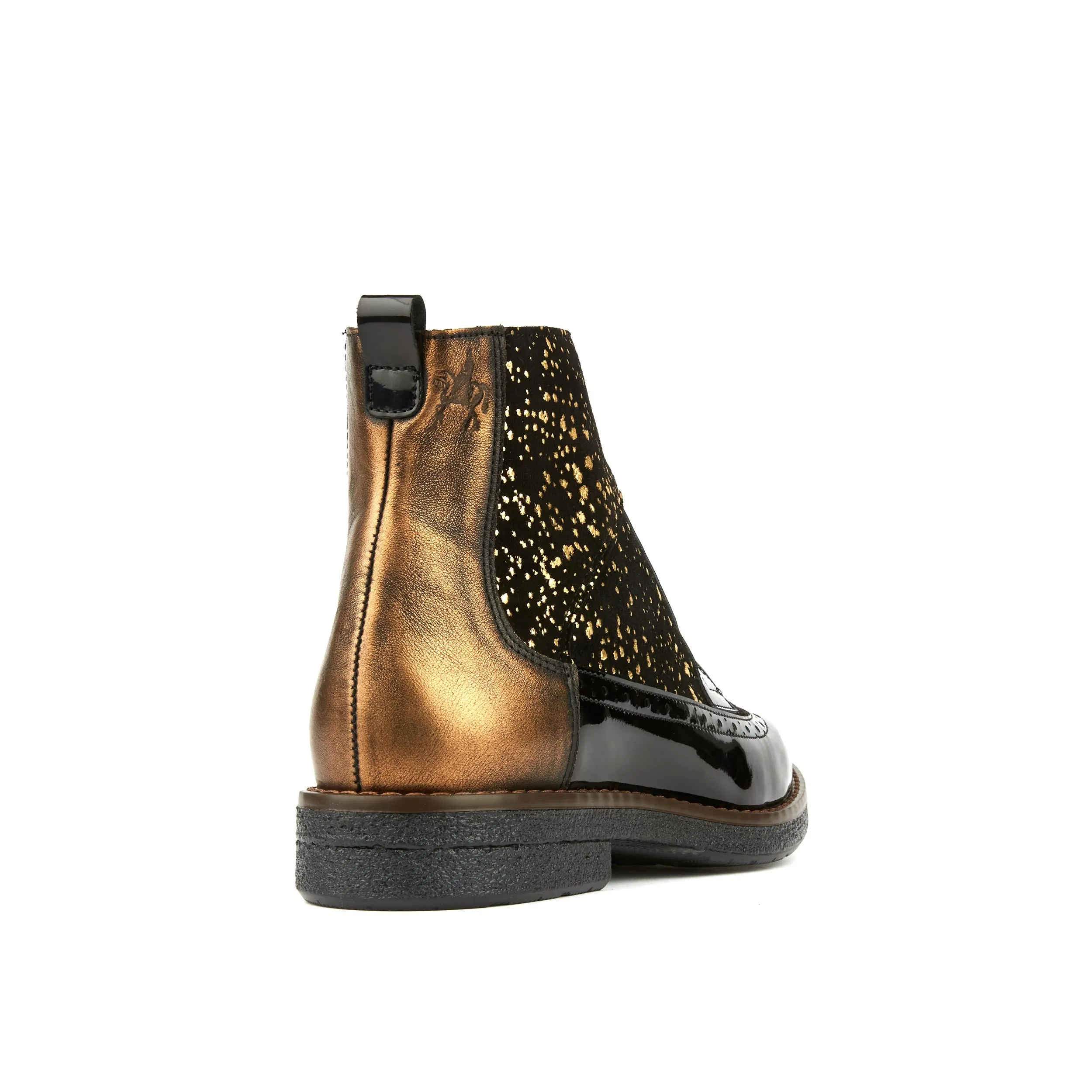 HATTER GOLD DROPS - Women's ankle boot in golden paint drops on black leather