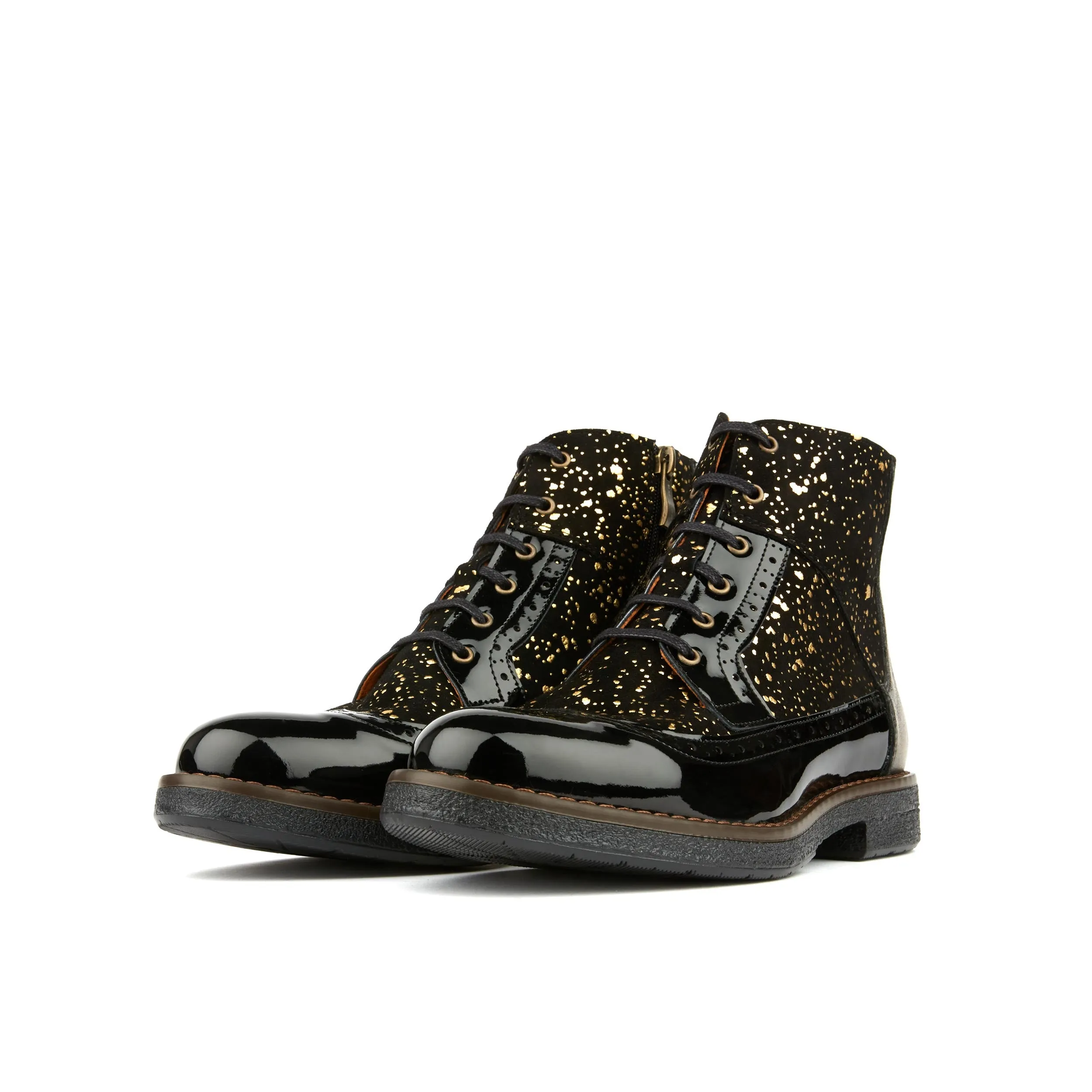 HATTER GOLD DROPS - Women's ankle boot in golden paint drops on black leather